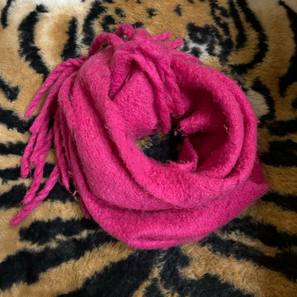 Bright pink thick winter scarf